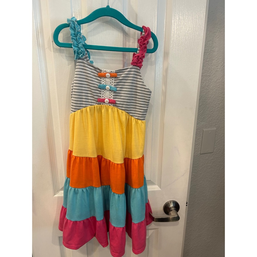 Jona‎ Michelle Tiered Dress Multicolor Striped Ruffle Strap Summer Sundress